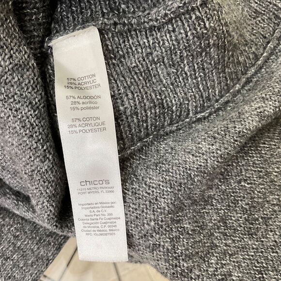 Chico's Tunic  Mock Neck Sweater size M heather gray Cotton Blend Rounded Hem - Picture 5 of 13